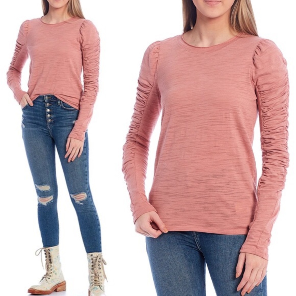 Free People Puffed Shoulder Ruched Long Sleeve Top - Picture 3 of 10